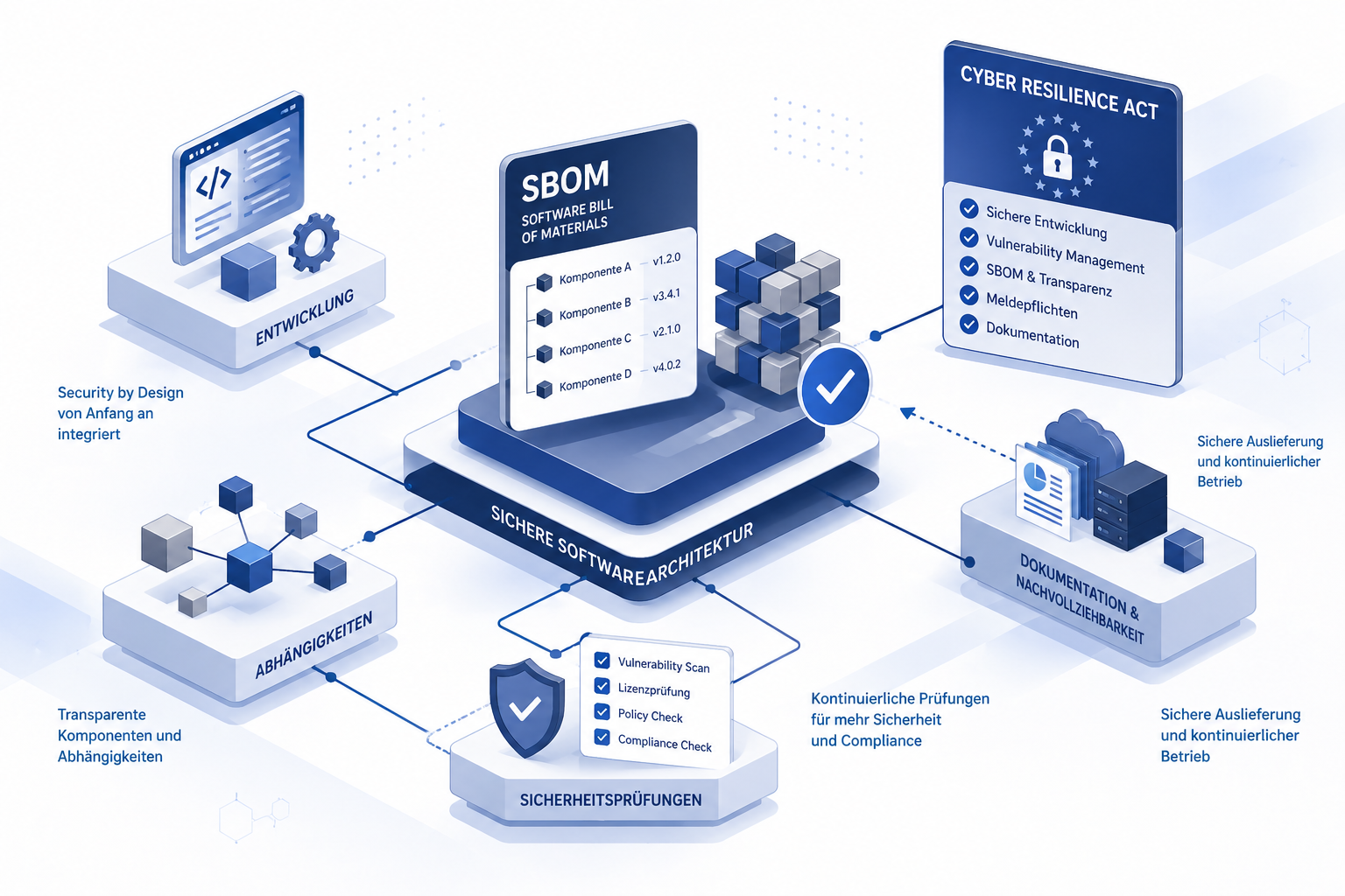 Architekturdiagramm zur Umsetzung von Cyber Resilience Act SBOM in der Softwareentwicklung